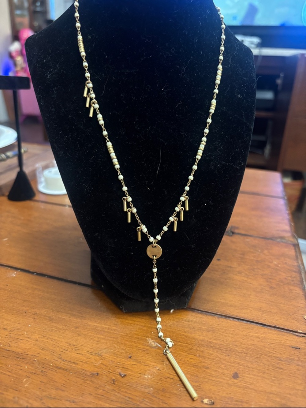 Madewell Gold Beaded Y-Drop Necklace with Bar Accents